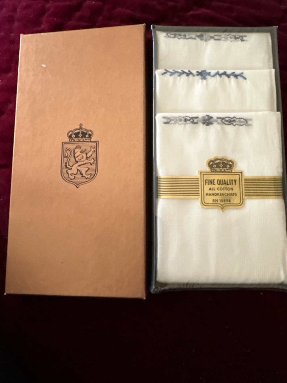 Fine Quality All Cotton Embroidered Handkerchiefs - White with Blue Trim